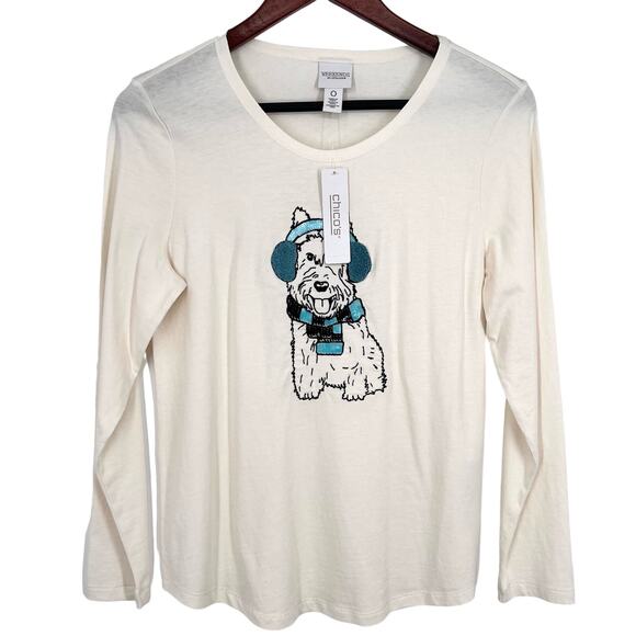 Chico's Tops - NEW NWT Chicos SMALL US 4/6 0 Christmas Terrier Dog Sequin Winter Shirt Top